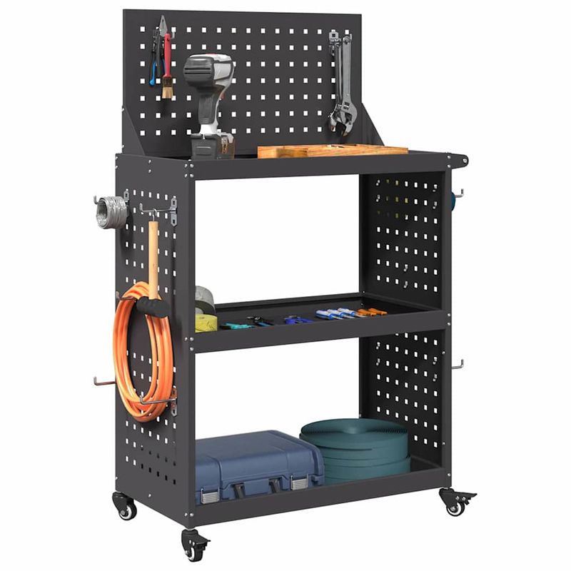 Casa si Gradina - Constructii - Depozitare, transport si protectie - Organizatoare si cutii scule - Carucior pentru unelte cu raft cu roata Negru 65 x 35 x 111 cm Metal - Infinity.ro