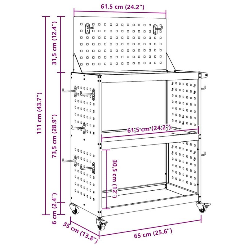Casa si Gradina - Constructii - Depozitare, transport si protectie - Organizatoare si cutii scule - Carucior pentru unelte cu raft cu roata Negru 65 x 35 x 111 cm Metal - Infinity.ro