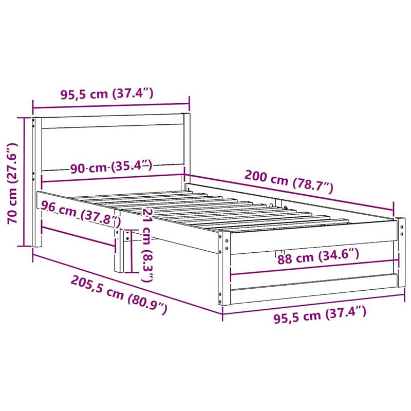 Casa si Gradina - Mobilier - Paturi si accesorii - Paturi - Cadru de pat Natural Lemn de pin solid 90 x 200 cm Durabil - Infinity.ro