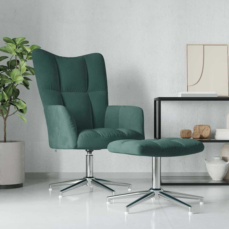 Casa si Gradina - Mobilier - Scaune si fotolii - Fotolii - Fotoliu de relaxare cu taburet, verde inchis, catifea - Infinity.ro