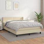 Casa si Gradina - Mobilier - Paturi si accesorii - Paturi - Pat box spring cu saltea, crem, 140x190 cm, piele ecologica - Infinity.ro