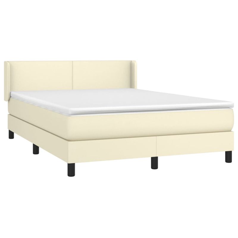 Casa si Gradina - Mobilier - Paturi si accesorii - Paturi - Pat box spring cu saltea, crem, 140x190 cm, piele ecologica - Infinity.ro