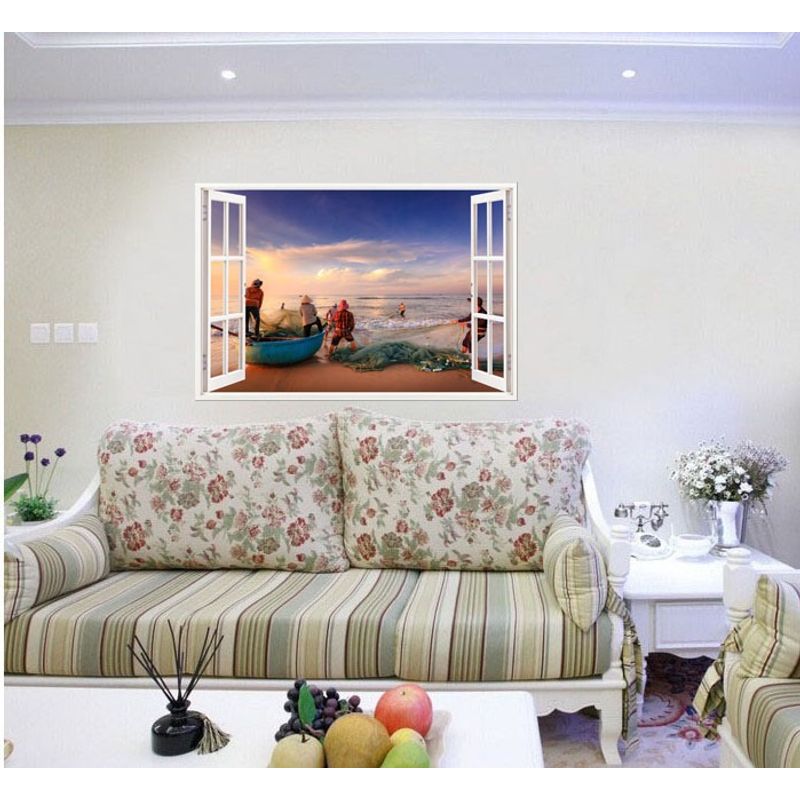Casa si Gradina - Decoratiuni - Stickere decorative - Sticker decorativ, Fereastra 3D, Pescari, Vietnam, 85 cm, 587STK - Infinity.ro