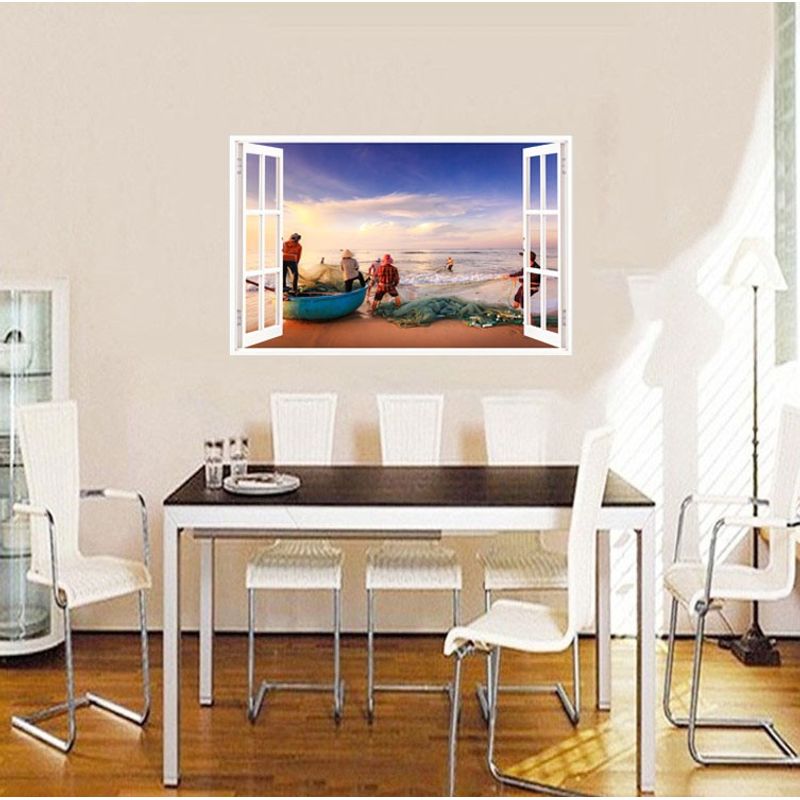 Casa si Gradina - Decoratiuni - Stickere decorative - Sticker decorativ, Fereastra 3D, Pescari, Vietnam, 85 cm, 587STK - Infinity.ro