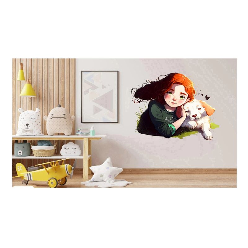 Casa si Gradina - Decoratiuni - Stickere decorative - Sticker decorativ, Fetita si Catelul, Portocaliu, 69 cm, 1294STK-2 - Infinity.ro