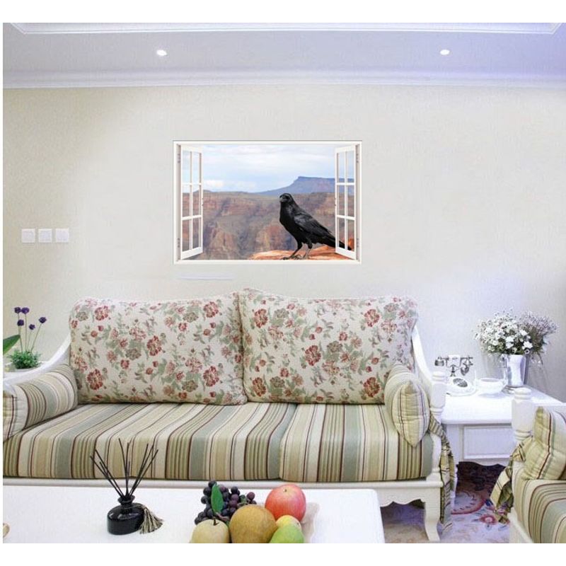 Casa si Gradina - Decoratiuni - Stickere decorative - Sticker decorativ, Fereastra 3D, Corb, 85 cm, 691STK - Infinity.ro