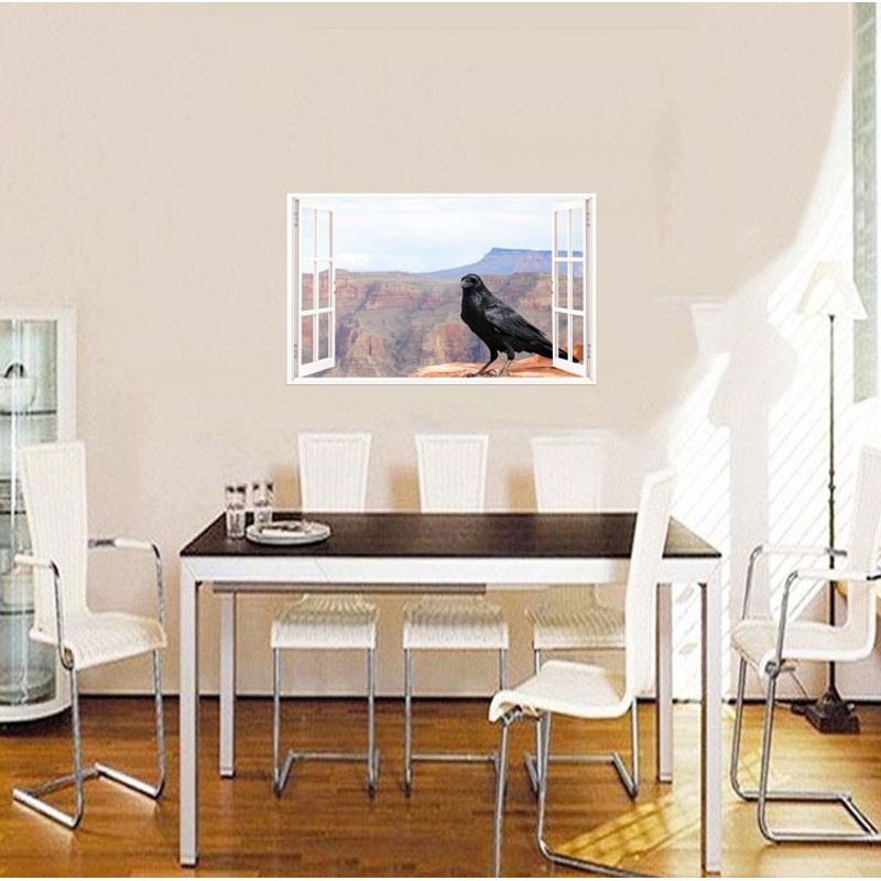 Casa si Gradina - Decoratiuni - Stickere decorative - Sticker decorativ, Fereastra 3D, Corb, 85 cm, 691STK - Infinity.ro