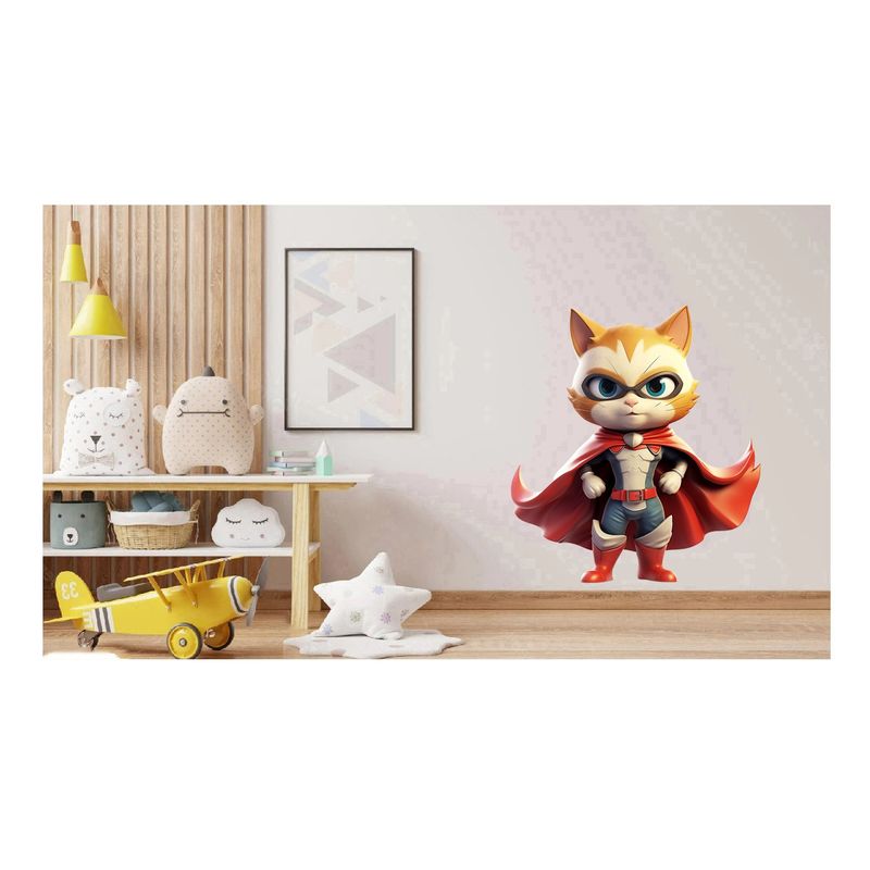 Casa si Gradina - Decoratiuni - Stickere decorative - Sticker decorativ, Pisica Supererou, Rosu, 66 cm, 1318STK-4 - Infinity.ro