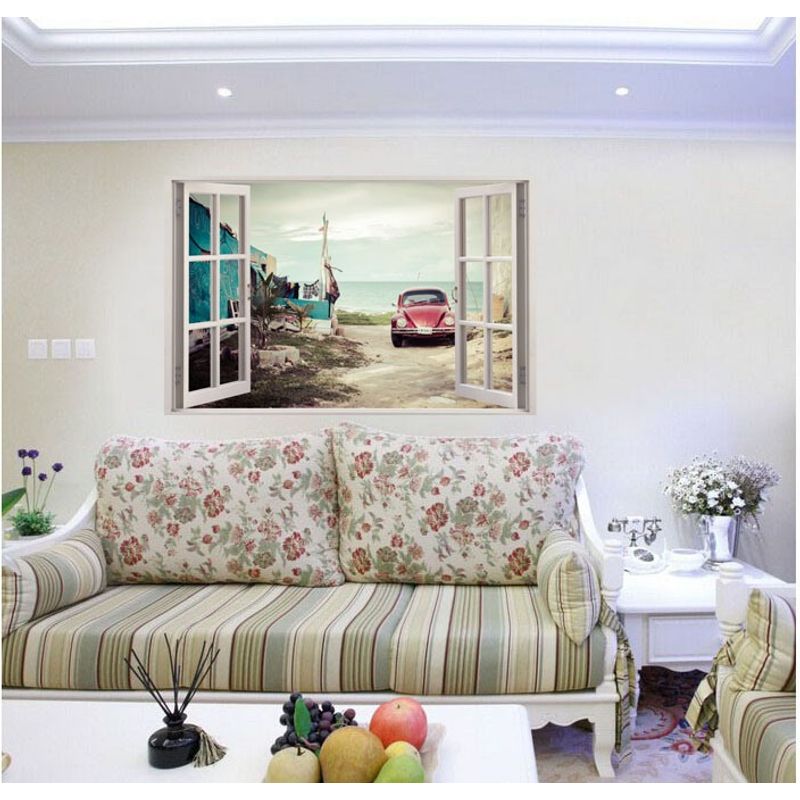 Casa si Gradina - Decoratiuni - Stickere decorative - Sticker decorativ, Fereastra 3D, Masina, 85 cm, 519STK - Infinity.ro