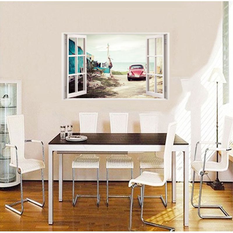 Casa si Gradina - Decoratiuni - Stickere decorative - Sticker decorativ, Fereastra 3D, Masina, 85 cm, 519STK - Infinity.ro