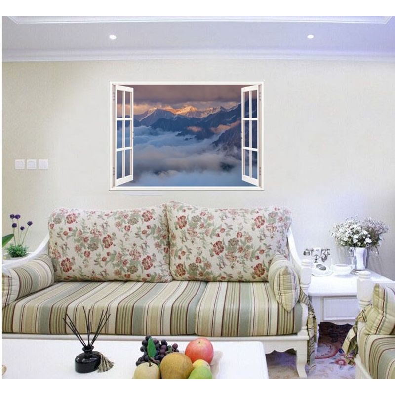 Casa si Gradina - Decoratiuni - Stickere decorative - Sticker decorativ, Fereastra 3D, Peisaj de Munte, 85 cm, 602STK - Infinity.ro