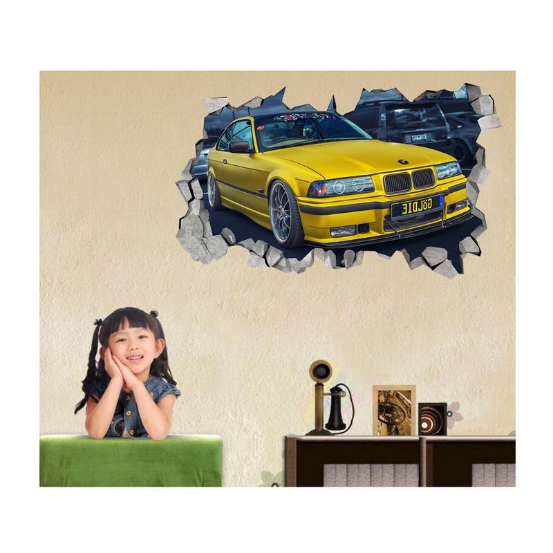 Casa si Gradina - Decoratiuni - Stickere decorative - Sticker decorativ masina, Gaura in perete 3D, 80 cm, 1010STK-1 - Infinity.ro