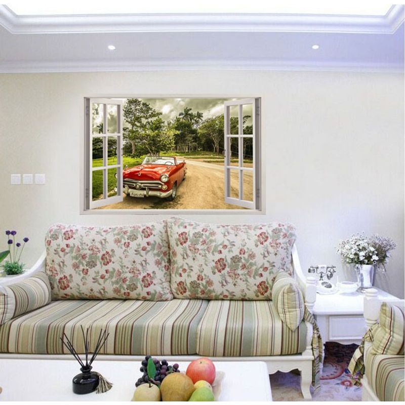 Casa si Gradina - Decoratiuni - Stickere decorative - Sticker decorativ, Fereastra 3D, Masina, 85 cm, 506STK - Infinity.ro