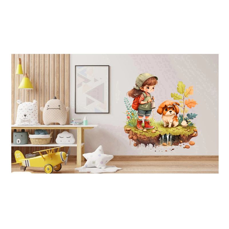 Casa si Gradina - Decoratiuni - Stickere decorative - Sticker decorativ, Fetita si Catelul, Multicolor, 64 cm, 1294STK - Infinity.ro