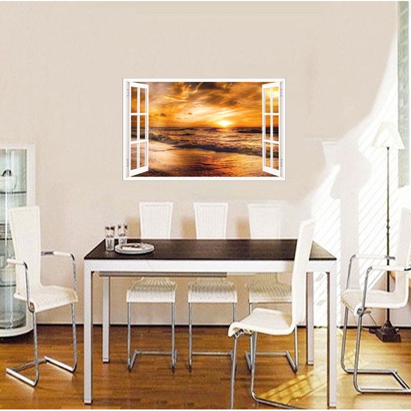 Casa si Gradina - Decoratiuni - Stickere decorative - Sticker decorativ, Fereastra 3D, Mare, Apus, 85 cm, 607STK - Infinity.ro