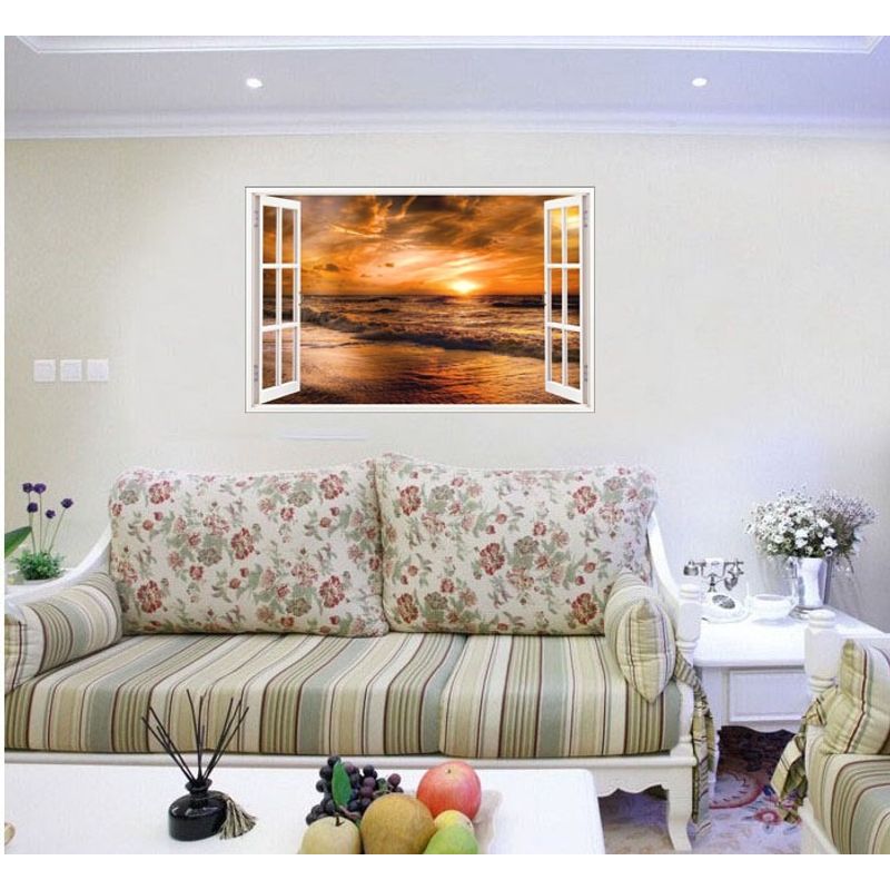 Casa si Gradina - Decoratiuni - Stickere decorative - Sticker decorativ, Fereastra 3D, Mare, Apus, 85 cm, 607STK - Infinity.ro