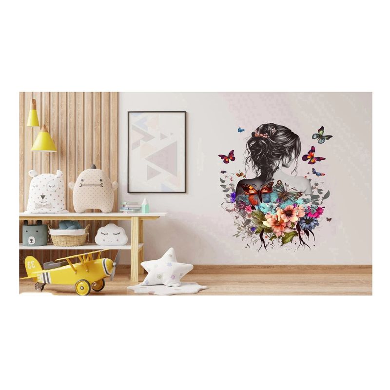 Casa si Gradina - Decoratiuni - Stickere decorative - Sticker decorativ, Fata, Fluturi si Flori, Multicolor, 70 cm, 1208STK-2 - Infinity.ro