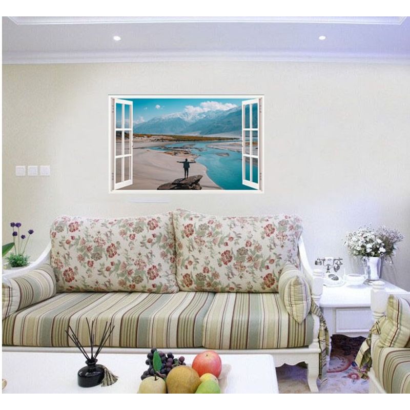 Casa si Gradina - Decoratiuni - Stickere decorative - Sticker decorativ, Fereastra 3D, Munti, 85 cm, 574STK - Infinity.ro