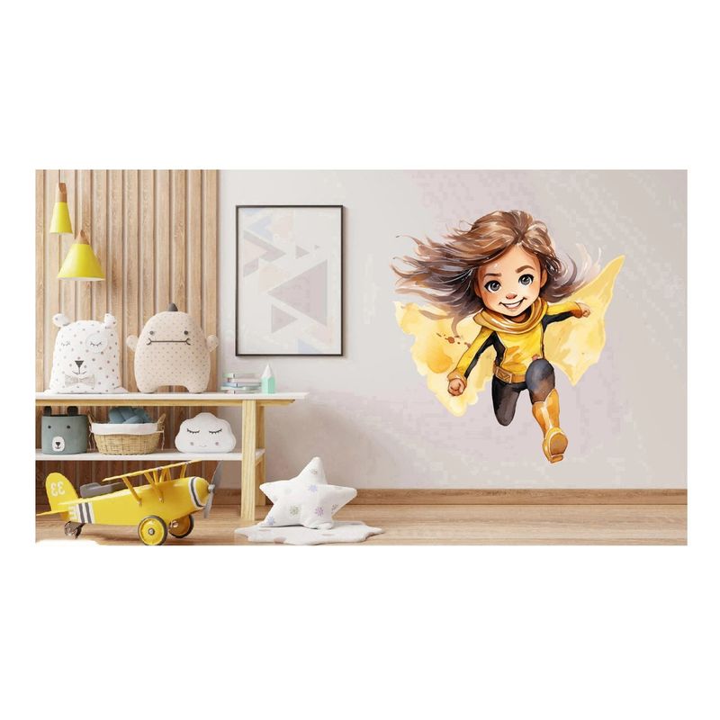 Casa si Gradina - Decoratiuni - Stickere decorative - Sticker decorativ Fata Supererou, Galben, 60 cm, 1310STK-7 - Infinity.ro