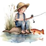 Casa si Gradina - Decoratiuni - Stickere decorative - Sticker decorativ, Baiat la Pescuit, Multicolor, 67 cm, 1289STK-3 - Infinity.ro