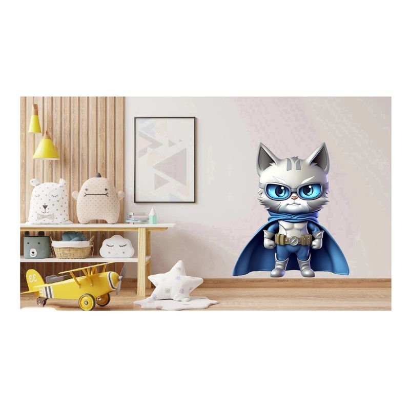 Casa si Gradina - Decoratiuni - Stickere decorative - Sticker decorativ, Pisica Supererou, Gri, 70 cm, 1318STK-5 - Infinity.ro