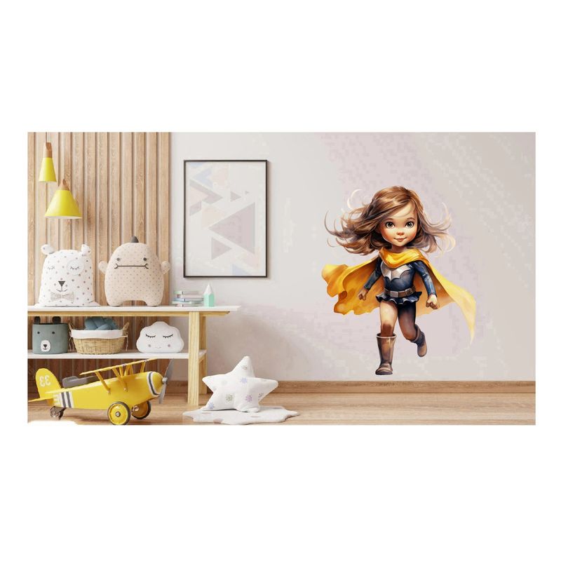Casa si Gradina - Decoratiuni - Stickere decorative - Sticker decorativ Fata Supererou, Galben, 70 cm, 1310STK-2 - Infinity.ro