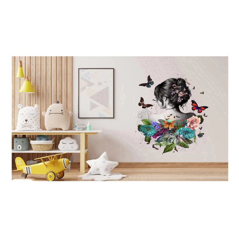 Casa si Gradina - Decoratiuni - Stickere decorative - Sticker decorativ, Fata, Fluturi si Flori, Gri, 70 cm, 1208STK - Infinity.ro