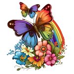 Casa si Gradina - Decoratiuni - Stickere decorative - Sticker decorativ, Fluture, Curcubeu si Flori, Multicolor, 68 cm, 1210STK - Infinity.ro