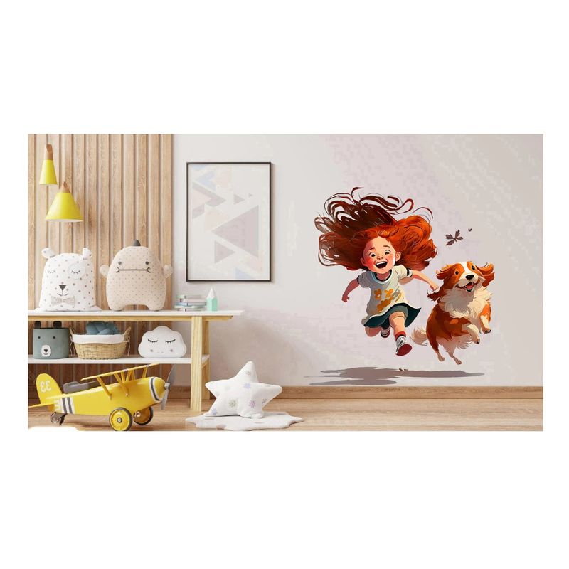 Casa si Gradina - Decoratiuni - Stickere decorative - Sticker decorativ, Fetita si Catelul, Portocaliu, 65 cm, 1294STK-1 - Infinity.ro