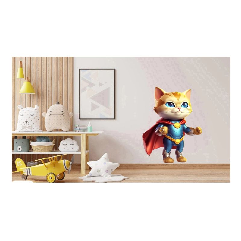 Casa si Gradina - Decoratiuni - Stickere decorative - Sticker decorativ, Pisica Supererou, Albastru, 82 cm, 1318STK-3 - Infinity.ro