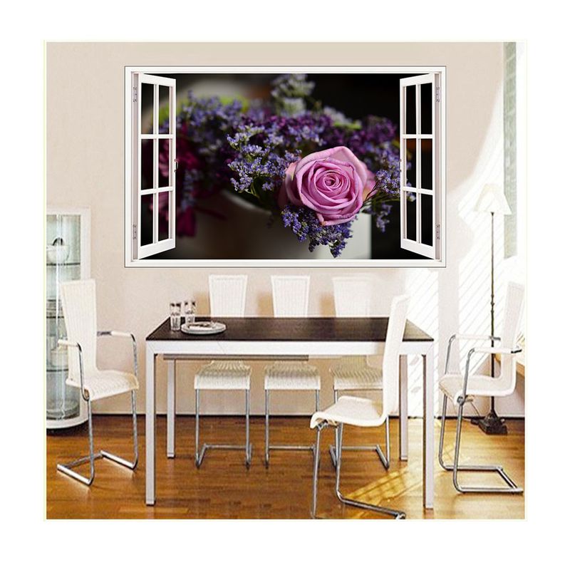 Casa si Gradina - Decoratiuni - Stickere decorative - Sticker decorativ, Fereastra 3D, Trandafir, 85 cm, 405STK - Infinity.ro