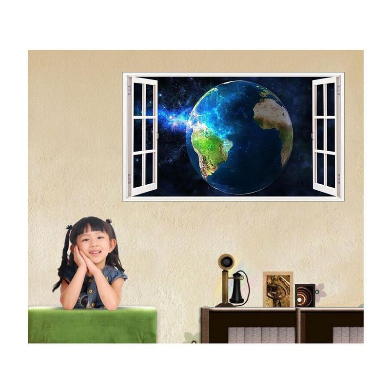 Casa si Gradina - Decoratiuni - Stickere decorative - Sticker decorativ, fereastra 3D,  Planeta, 85 cm, 1040STK - Infinity.ro