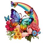 Casa si Gradina - Decoratiuni - Stickere decorative - Sticker decorativ, Fluture, Curcubeu si Flori, Multicolor, 68 cm, 1210STK-3 - Infinity.ro