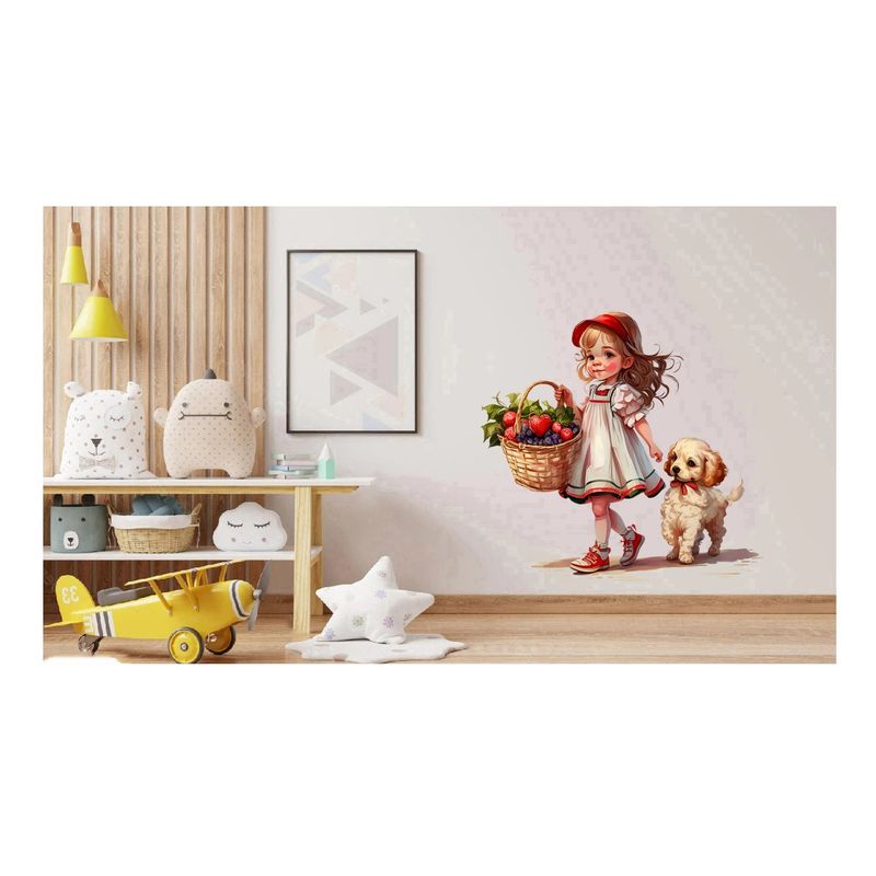 Casa si Gradina - Decoratiuni - Stickere decorative - Sticker decorativ, Fetita si Catelul, Multicolor, 63 cm, 1294STK-4 - Infinity.ro