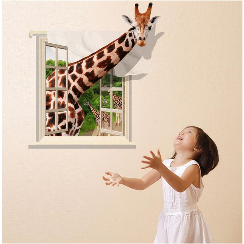 Casa si Gradina - Decoratiuni - Stickere decorative - Sticker decorativ, fereastra cu girafa 79 cm, 58STK - Infinity.ro