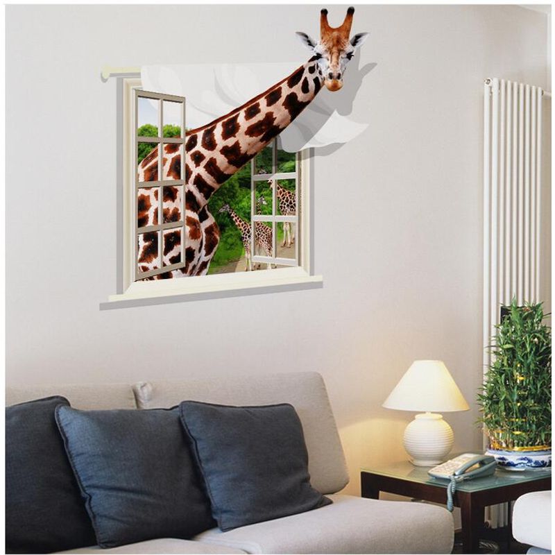 Casa si Gradina - Decoratiuni - Stickere decorative - Sticker decorativ, fereastra cu girafa 79 cm, 58STK - Infinity.ro