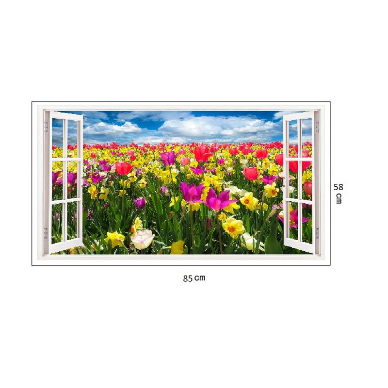 Casa si Gradina - Decoratiuni - Stickere decorative - Sticker decorativ, Fereastra 3D, Lalele, 85 cm, 244STK - Infinity.ro