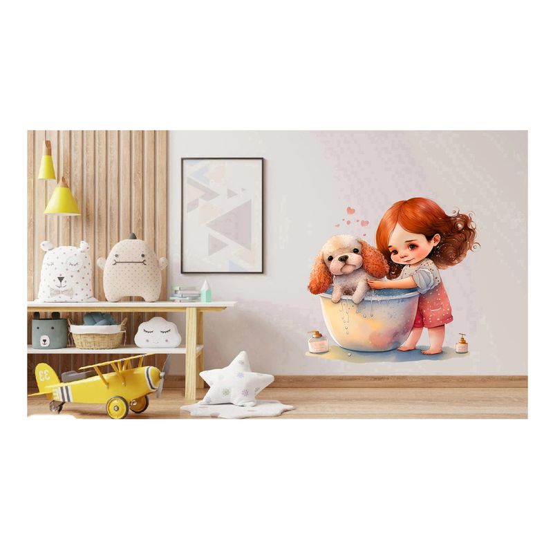 Casa si Gradina - Decoratiuni - Stickere decorative - Sticker decorativ, Fetita si Catelul, Multicolor, 61 cm, 1294STK-3 - Infinity.ro