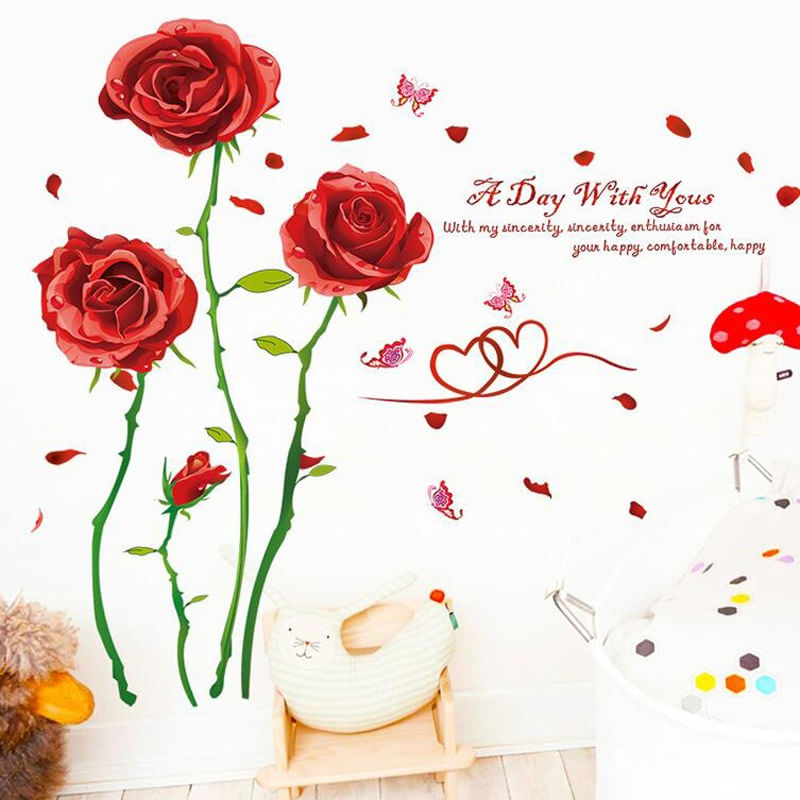 Casa si Gradina - Decoratiuni - Stickere decorative - Sticker decorativ, Trandafiri rosii, 190 cm, 780STK - Infinity.ro