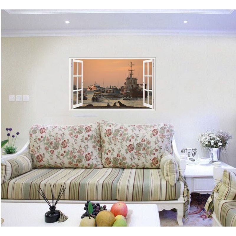 Casa si Gradina - Decoratiuni - Stickere decorative - Sticker decorativ, Fereastra 3D, Nave marine, 85 cm, 668STK - Infinity.ro