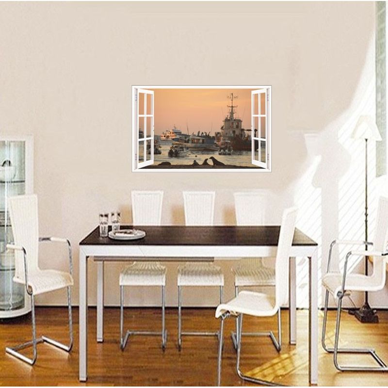 Casa si Gradina - Decoratiuni - Stickere decorative - Sticker decorativ, Fereastra 3D, Nave marine, 85 cm, 668STK - Infinity.ro