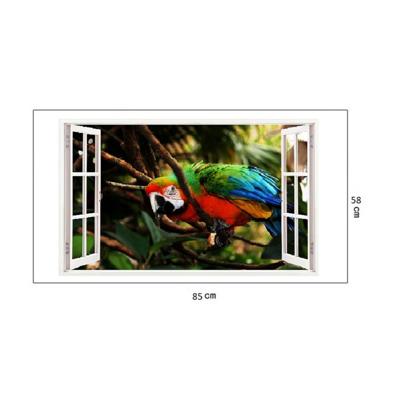 Casa si Gradina - Decoratiuni - Stickere decorative - Sticker decorativ, Fereastra 3D, Papagal, 85 cm, 296STK - Infinity.ro