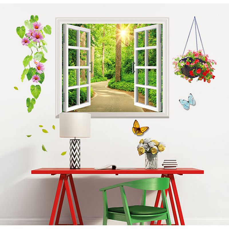 Casa si Gradina - Decoratiuni - Stickere decorative - Sticker decorativ,  fereastra deschisa spre padure 107 cm, 63STK - Infinity.ro