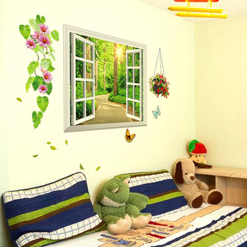 Casa si Gradina - Decoratiuni - Stickere decorative - Sticker decorativ,  fereastra deschisa spre padure 107 cm, 63STK - Infinity.ro