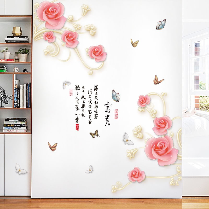 Casa si Gradina - Decoratiuni - Stickere decorative - Sticker decorativ, Trandafiri cu fluturi, 160 cm, 753STK - Infinity.ro