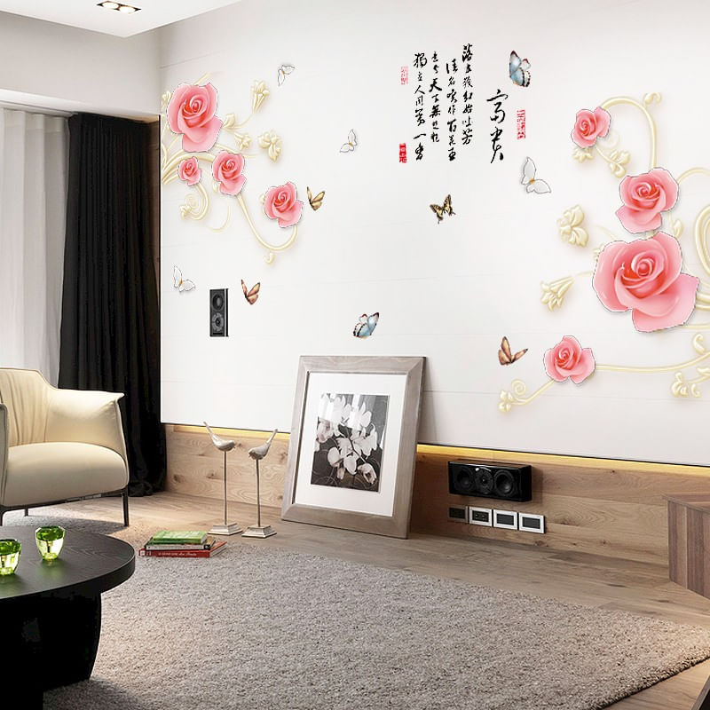 Casa si Gradina - Decoratiuni - Stickere decorative - Sticker decorativ, Trandafiri cu fluturi, 160 cm, 753STK - Infinity.ro