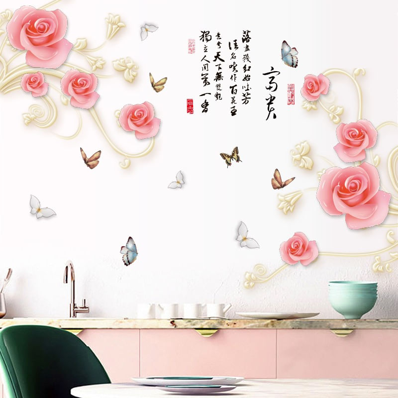 Casa si Gradina - Decoratiuni - Stickere decorative - Sticker decorativ, Trandafiri cu fluturi, 160 cm, 753STK - Infinity.ro