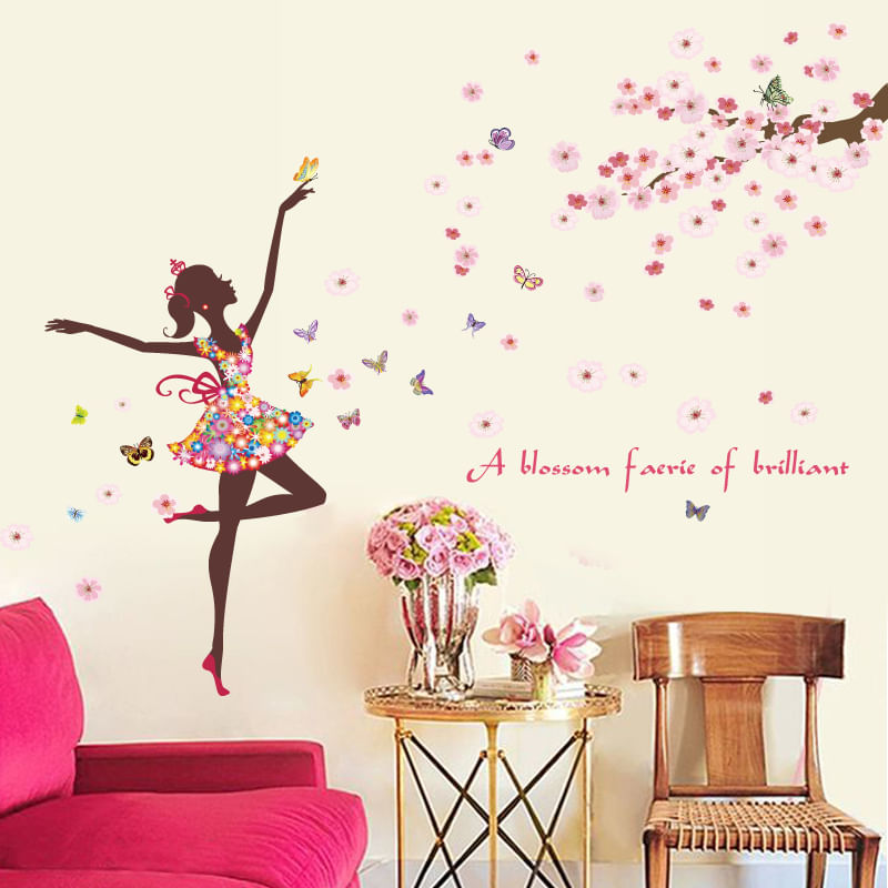Casa si Gradina - Decoratiuni - Stickere decorative - Sticker decorativ, Printesa cu fluturi, 140 cm, 721STK - Infinity.ro