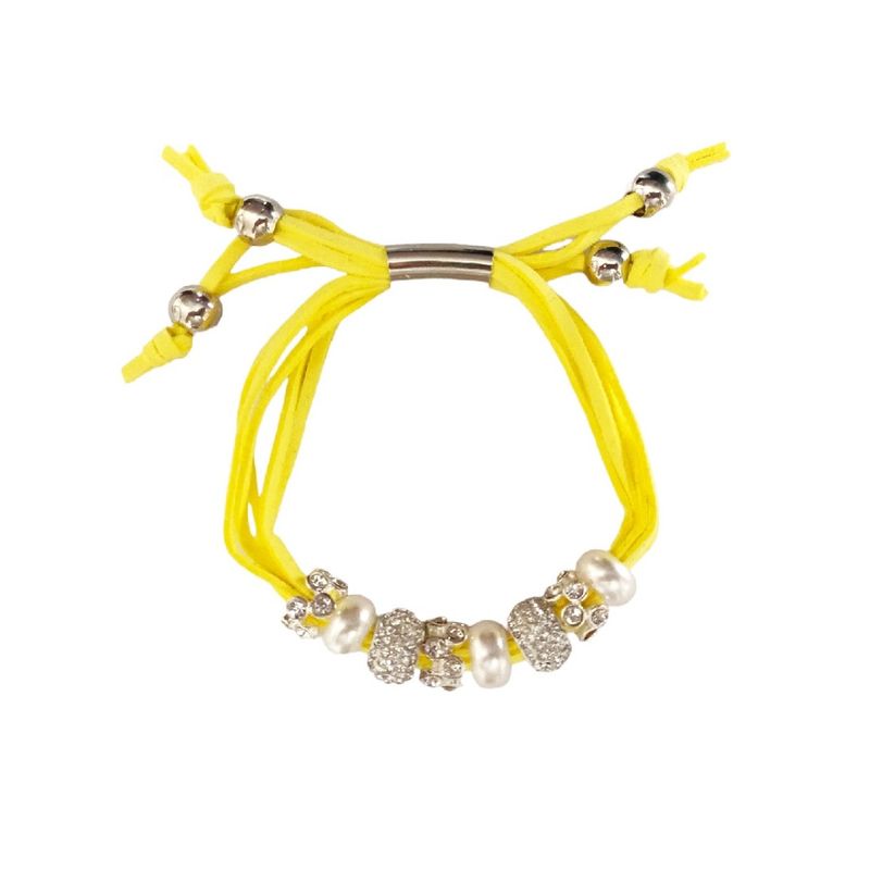 Fashion, accesorii si bijuterii - Femei - Bijuterii femei - Bratari femei - Bratara confectionata manual cu 3 perle si 5 Charmuri cu cristale,  Galben, BR66 - Infinity.ro
