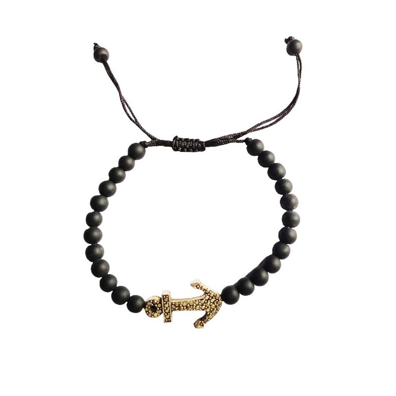 Fashion, accesorii si bijuterii - Femei - Bijuterii femei - Bratari femei - Bratara cu bile si ancora,  Negru, BR64 - Infinity.ro